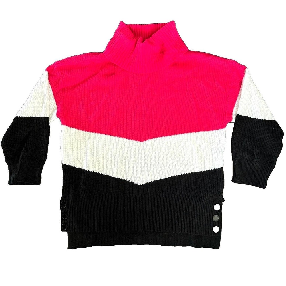 Vintage Karl Lagerfeld Womens Y2K Color Block Turtleneck Sweater‎ Pink Black XL